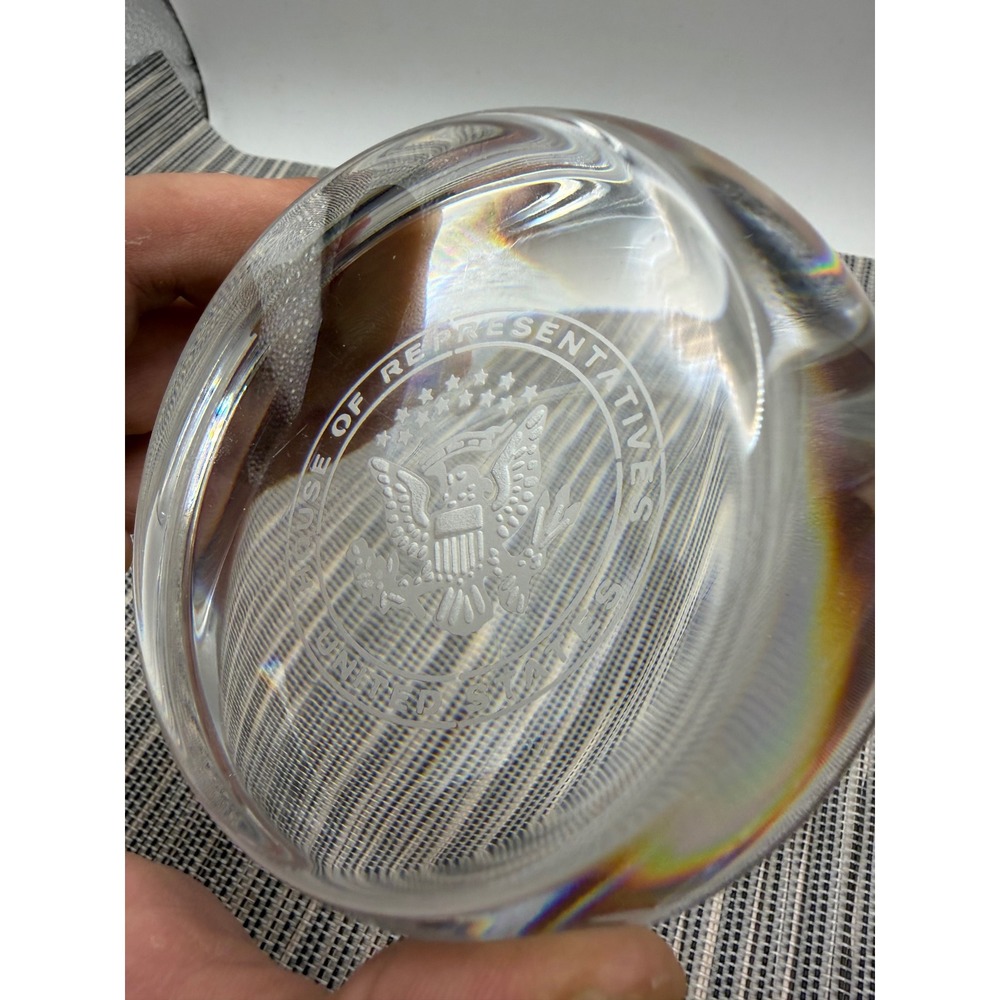 US House of Representatives Glass Paperweight Etched Great Seal 3.5 Inch Clear - Picture 10 of 13